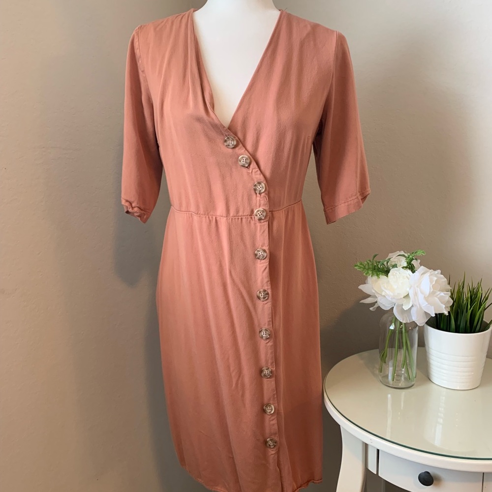 REBELLION Peach Button Down Dress w Tie